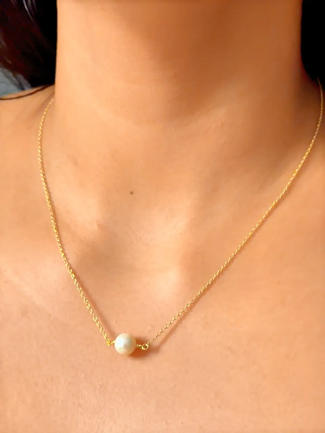 Bindu Single Pearl Pendant Necklace in Gold-Plated Silver