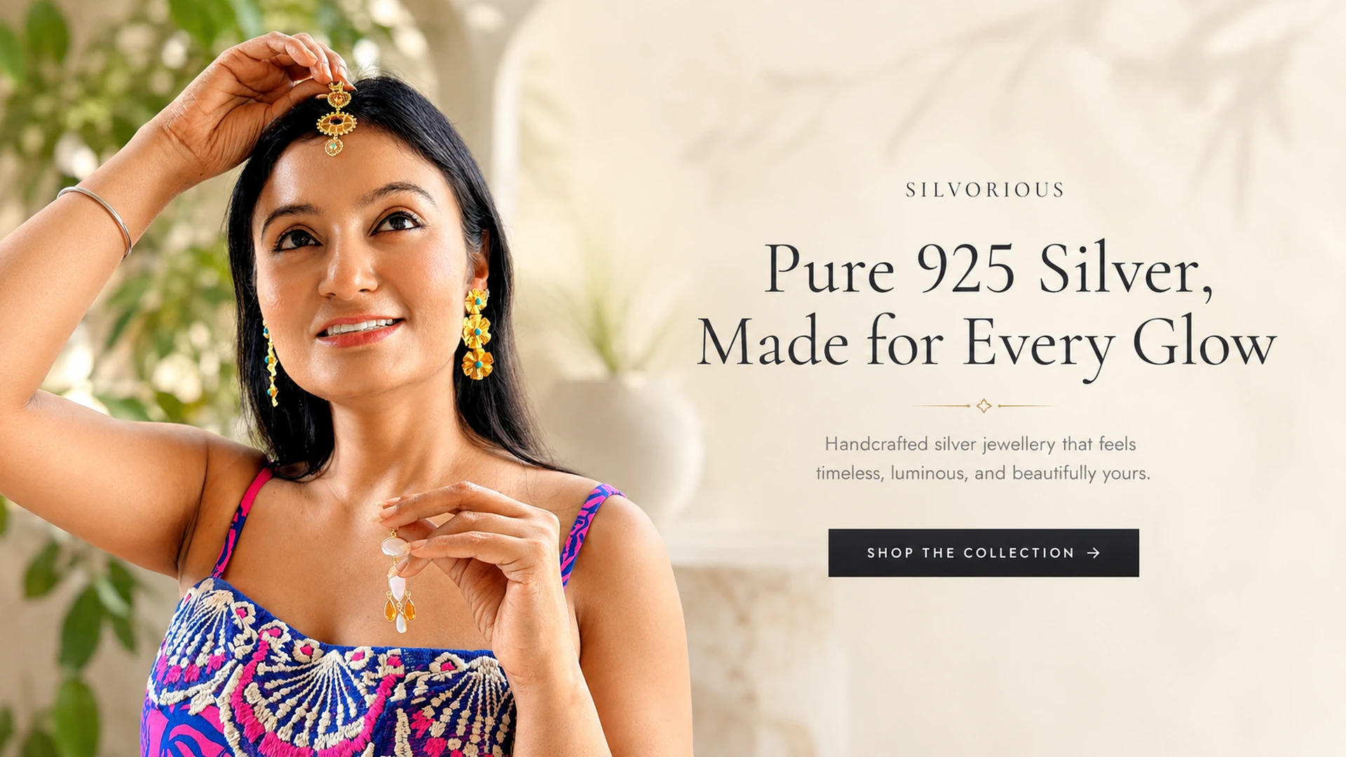 Woman wearing handcrafted 925 silver jewellery from Silvorious